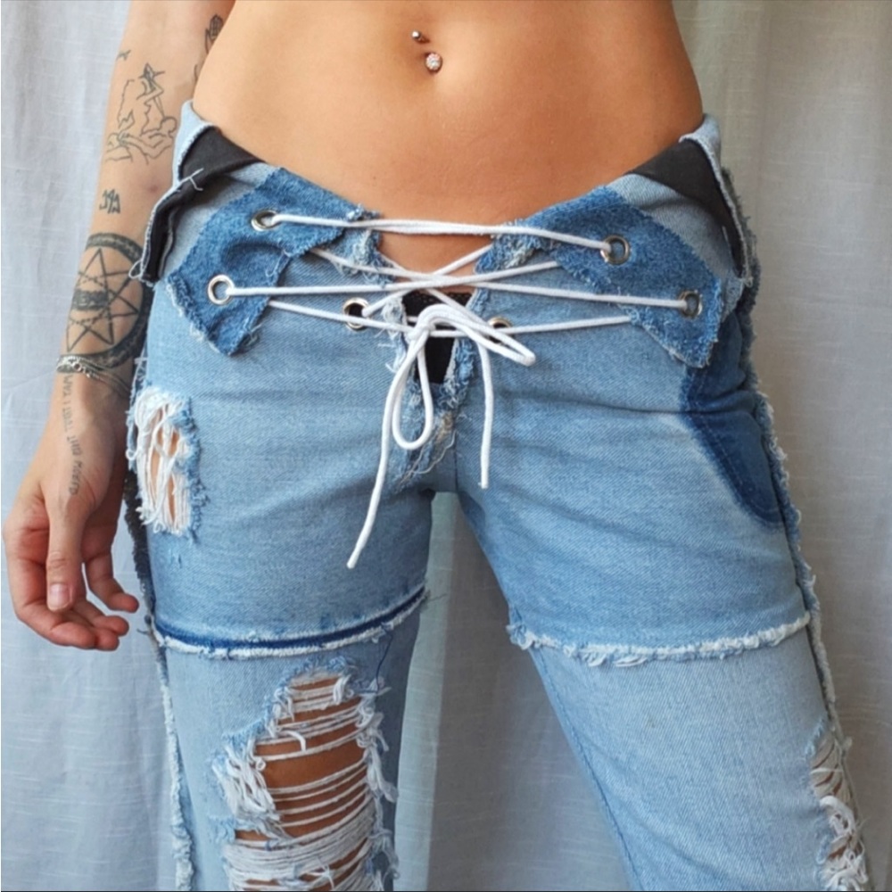 Patchwork High low Waisted Jeans - Picture 3 of 6